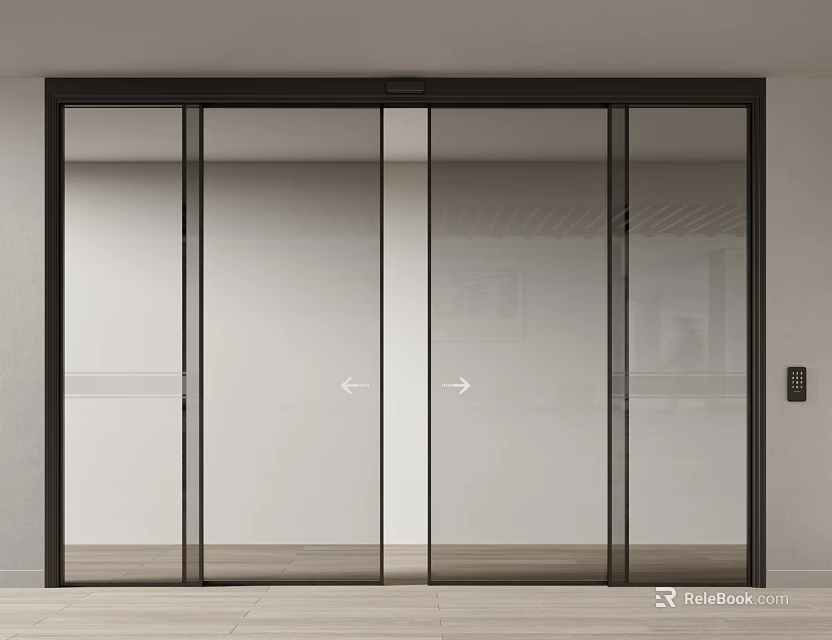 Modern Sliding Glass Door With Black Frame Clear Glass And Control Panel 3d model 