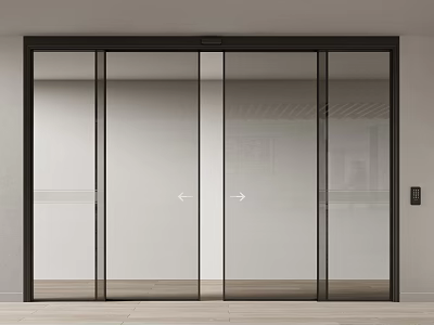 Modern Sliding Glass Door With Black Frame Clear Glass And Control Panel 3d model