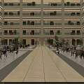 Shopping Mall Lobby with Glass Dome Ceiling Multi Level Structure Indoor Plants and Seating Areas