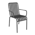 Black Metal Leisure Chair With Striped Backrest And Armrest For Comfortable Outdoor Seating