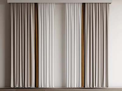 Modern Beige and White Window Curtains with Textured Fabric and Vertical Panels 3d model