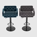 Gray Tufted Upholstered Bar Stool With Black Adjustable Base And Swivel Design 3d model