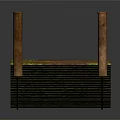 Curved Wooden Bridge Structure With Green Vegetation Covered Surface And Metal Railings