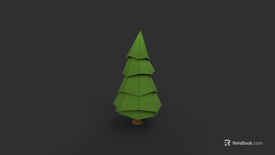 Green Origami Pine Tree With Layered Structure Brown Trunk Against Dark Gray Background 3d model 