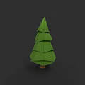 Green Origami Pine Tree With Layered Structure Brown Trunk Against Dark Gray Background