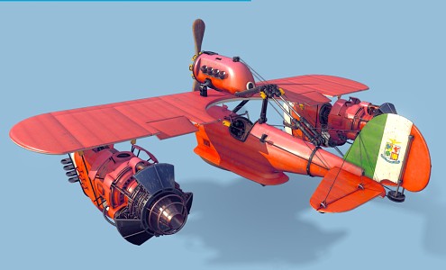 Modern aircraft sea pig diesel punk monoplane 3d model