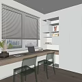 Modern Home Office Interior Design With Wooden Desk Laptop Transparent Chairs White Bookshelves And Blinds