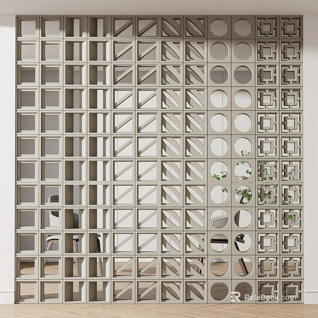 Modern Geometric Room Divider with Square and Circle Cutouts for Interior Space Separation 3d model