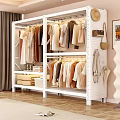White Metal Clothing Storage Rack with Hanging Clothes and Multiple Hooks for Bags Hats