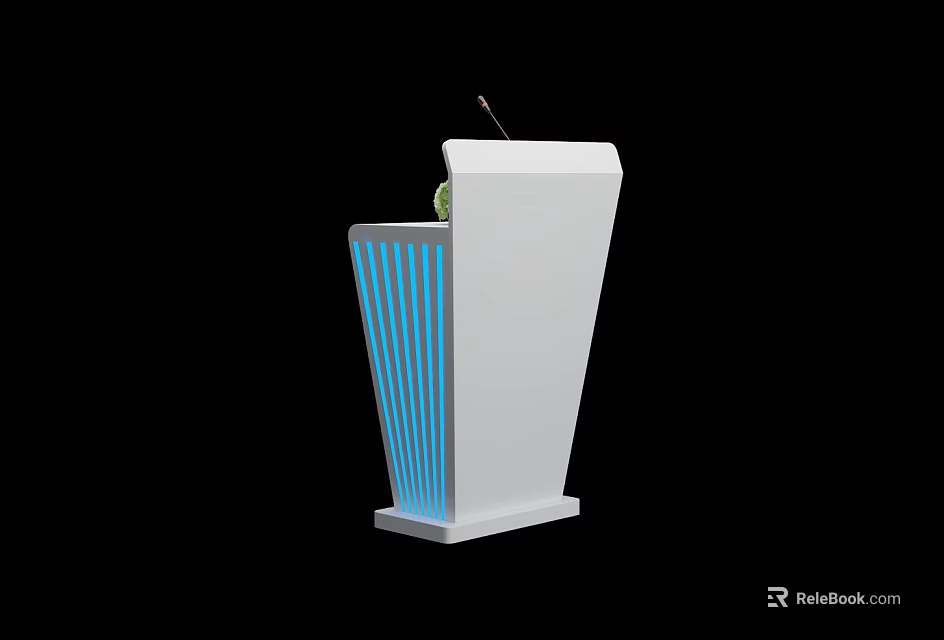 Modern White Functional Desk With Blue Striped Sides And Small Green Plant On Top 3d model 