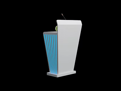 Modern White Functional Desk With Blue Striped Sides And Small Green Plant On Top 3d model
