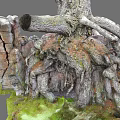 Ancient Tree Roots Embracing Stone Archway And Cracked Mossy Walls In Rustic Scene