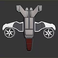 Futuristic Flying Drone With Silver Body Red Front Blue Lights And Four Propellers