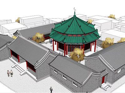 Chinese style ancient building courtyard courtyard mosque bucket arch clear style door 3d model