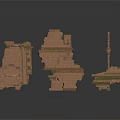 Ancient Building Ruins with Brick Wall Fragments and Column Remains Structures