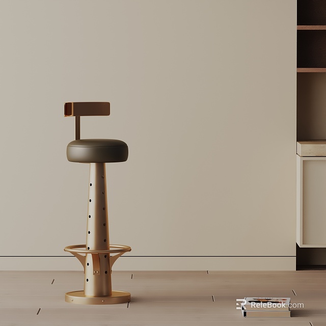 Modern Wooden Bar Stool With Leather Seat And Backrest Design For Home Kitchen Use 3d model 