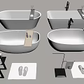 Modern Freestanding Bathtubs with Black Faucets Side Tables Towels and Slippers
