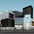 Modern Commercial Street With Glass Buildings Tall Skyscrapers Billboards Shops And Vehicles