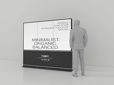 Business Professional Observing Large Billboard Featuring Minimalist Organic Balanced Medical Petrochemical Themes 3d model