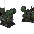 Two Green Vintage Military Weapon Mechanical Devices With Metal Bases