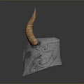 Horned Warrior Helmet With Silver Metal Surface And Brown Curved Horns