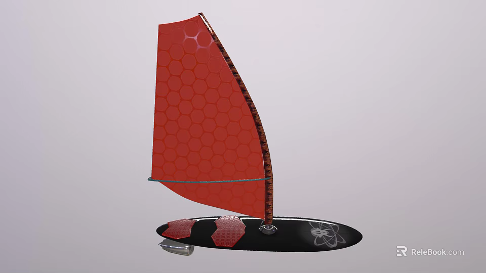 Sailboat Shaped Decorative Ornament Set With Red Hexagonal Pattern And Black Base Details 3d model 
