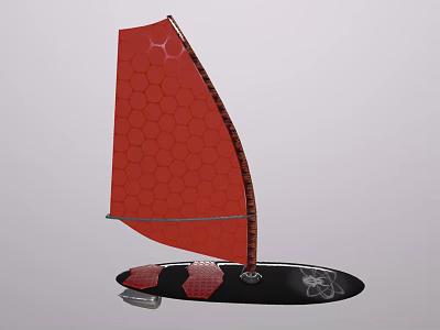 Sailboat Shaped Decorative Ornament Set With Red Hexagonal Pattern And Black Base Details 3d model