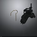 Black Mechanical Gatling Gun With Ammunition Belt Military Weapon Equipment