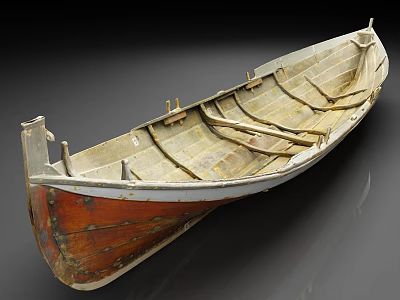 Old Wooden Boat With Worn Exterior And Interior Wooden Planks 3d model