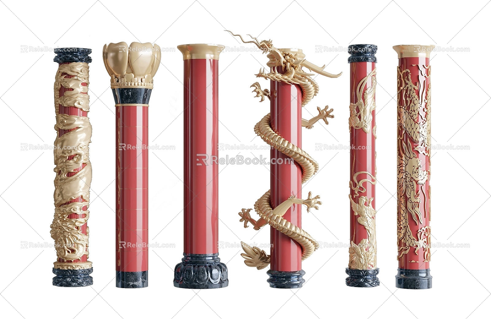 Chinese Carved Column Panlong Pillar 3d model