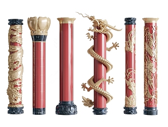 Chinese Carved Column Panlong Pillar 3d model