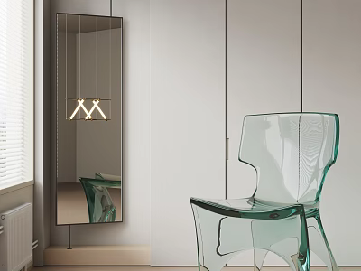 Transparent Green Modern Leisure Chair in Minimalist White Room with Mirror 3d model