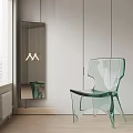 Transparent Green Modern Leisure Chair in Minimalist White Room with Mirror