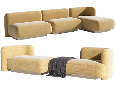 Modern Multi seater Sectional Sofa With Beige Fabric And Cozy Throw Blanket 3d model