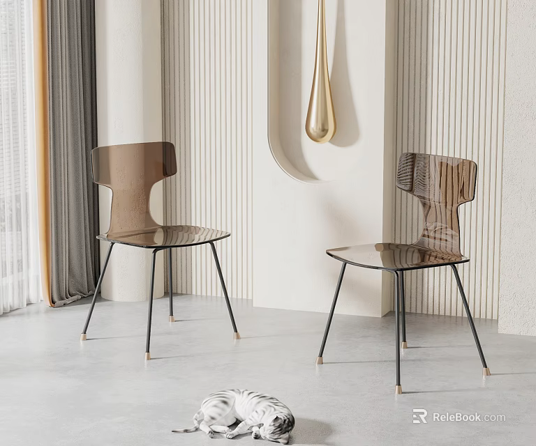 Sleek Transparent Acrylic Accent Chairs With Black Metal Legs In Modern Interior Design 3d model 
