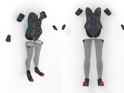 Green Corset Costume Set With Stockings Gloves And Detailed Decorative Patterns 3d model