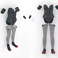Green Corset Costume Set With Stockings Gloves And Detailed Decorative Patterns