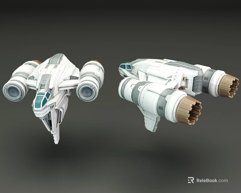 Sci Fi Spaceship Model Design With Twin Engines And Detailed Structure 3d model 