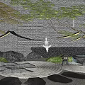 New Chinese style landscape sketch courtyard sketch flowing water sketch landscape wall withered rocks and stones 3d model