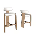 Modern Wooden Leg Bar Stools With Curved Upholstered Backrest And Seat