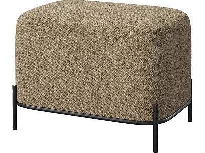 Modern Beige Bouclé Fabric Sofa Stool With Black Metal Legs For Living Room 3d model
