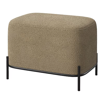 Modern Beige Bouclé Fabric Sofa Stool With Black Metal Legs For Living Room 3d model