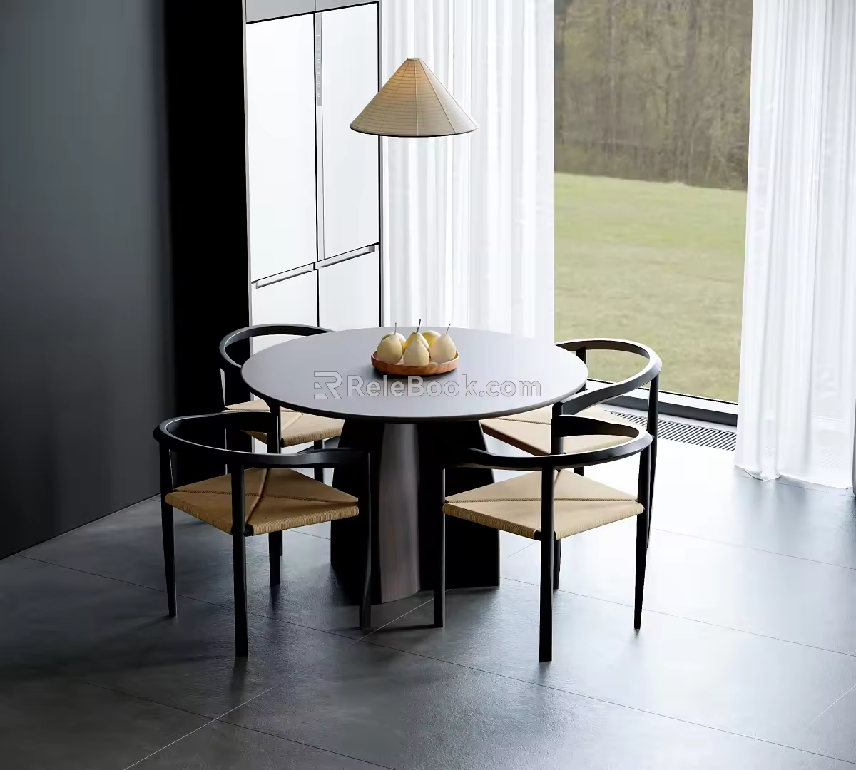 Middle Ancient Dining Table and Chair Round Dining Table Rattan Dining Chair Solid Wood Dining Table and Chair Casual Table and Chair 3d model