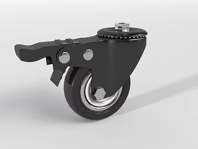 Black Swivel Caster Wheel With Brake Mechanism And Silver Hub 3d model