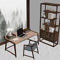 Modern Desk and Chair Furniture Desk and Chair Combination Bookcase Zen Desk and Chair Bookcase Combination Creative Desk and Chair Bookcase 3d model