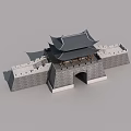 Traditional Chinese Ancient City Gate Swing Door With Stone Wall Architecture