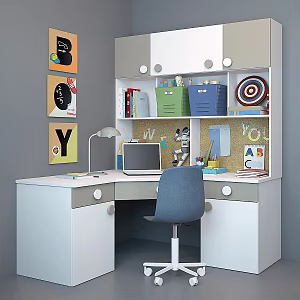 Modern Children's Desk Chair Bookshelf 3d model