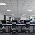 Modern Public Office Area With Workstations Computers Ergonomic Chairs Ceiling Lights And Green Plants