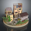 Cartoon Style Miniature Village Scene With Colorful Houses Green Vines And Small Yards