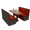 Comfortable Public Seating With Red Upholstered Booths And Wooden Dining Table